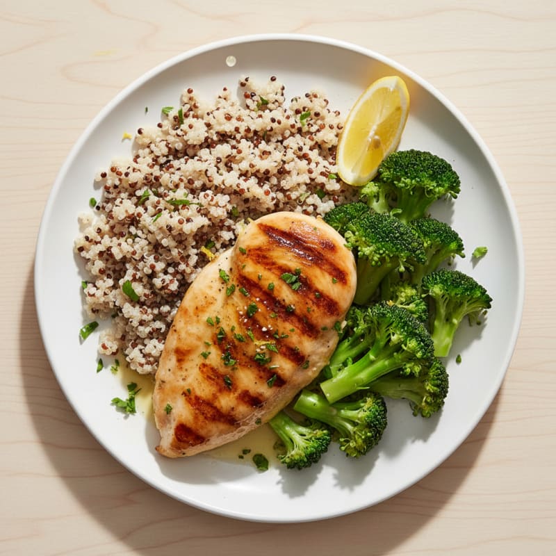 Grilled Chicken Breast with Quinoa and Steamed Broccoli