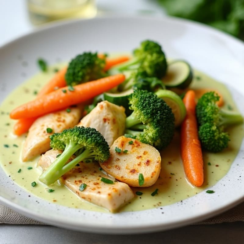 Creamy Green Coconut Chicken with Fresh Vegetables