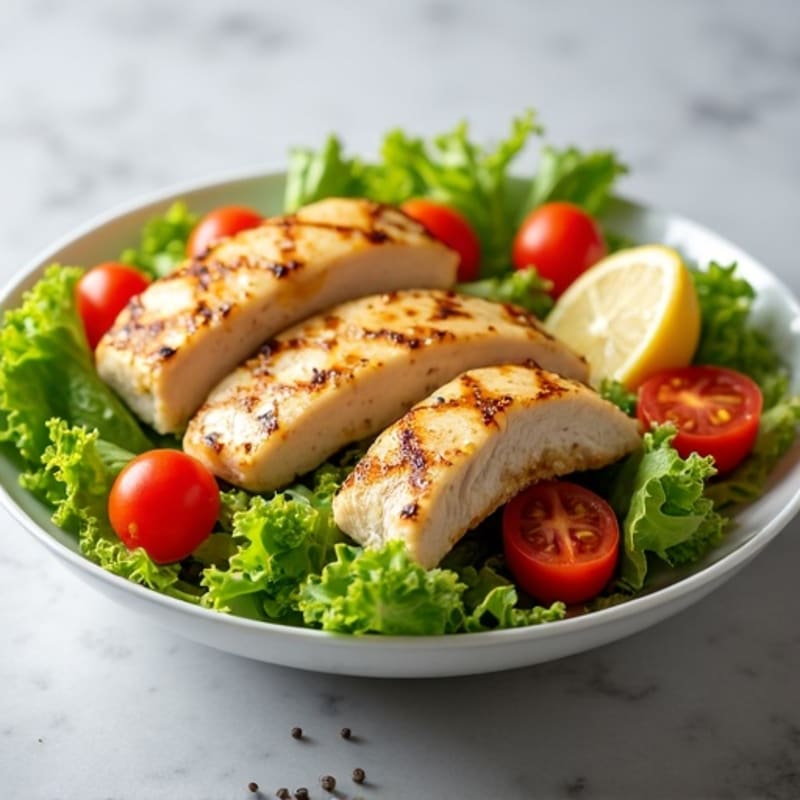 Grilled Chicken Breast with Crisp Romaine and Cherry Tomato Salad
