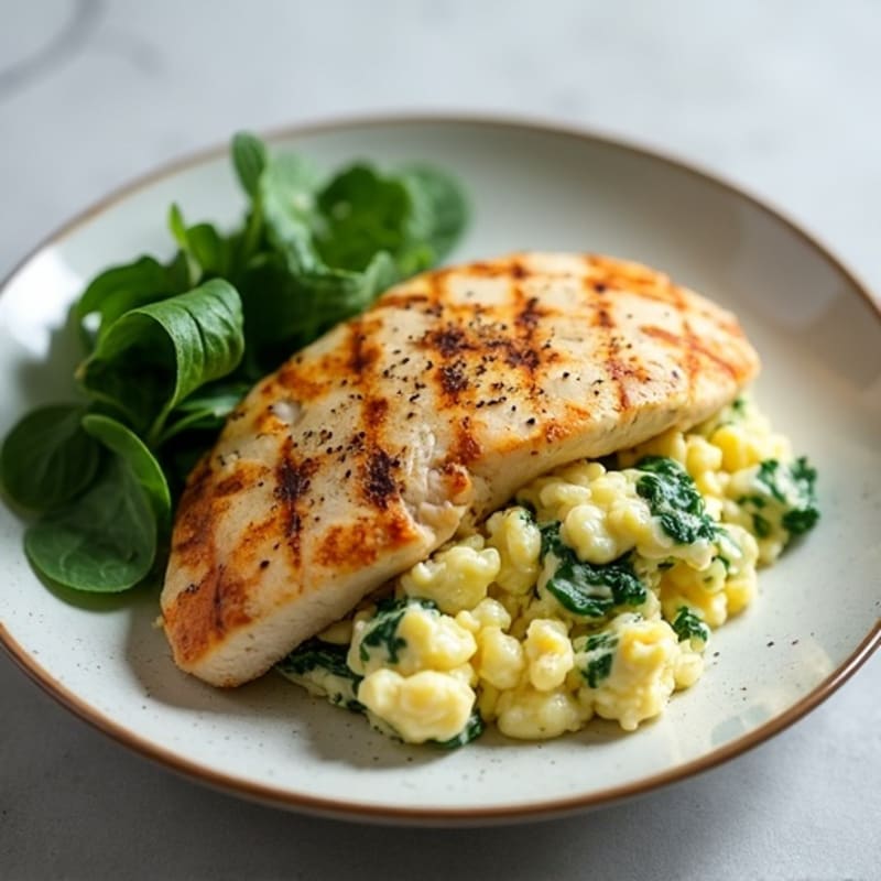 Egg White and Spinach Scramble with Grilled Turkey Breast