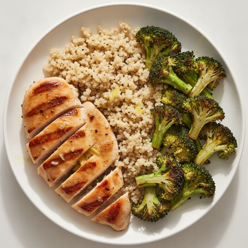 Grilled Chicken Breast with Quinoa and Roasted Broccoli