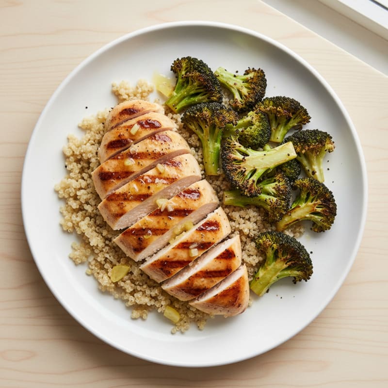 Grilled Chicken Breast with Quinoa and Roasted Broccoli