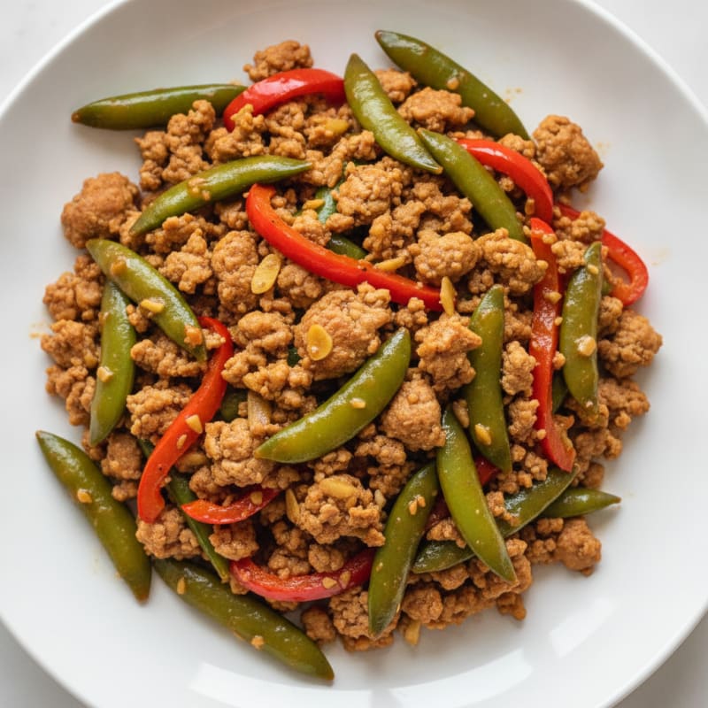 Lean Ground Turkey Stir Fry with Bell Peppers and Snap Peas