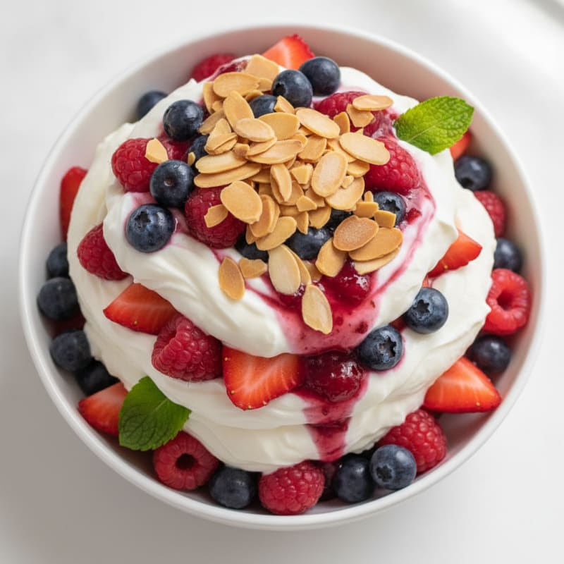 Greek Yogurt Protein Parfait with Mixed Berries and Almonds