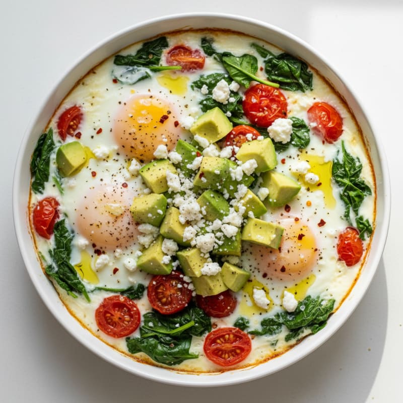 Baked Eggs with Avocado and Feta