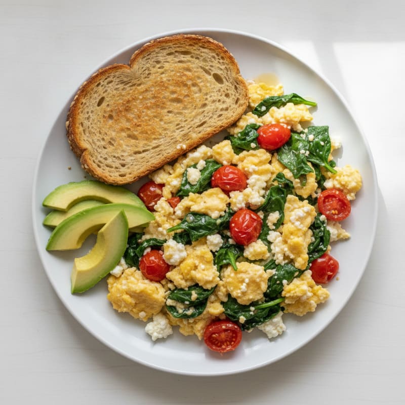 Cottage Cheese Scramble with Spinach and Cherry Tomatoes