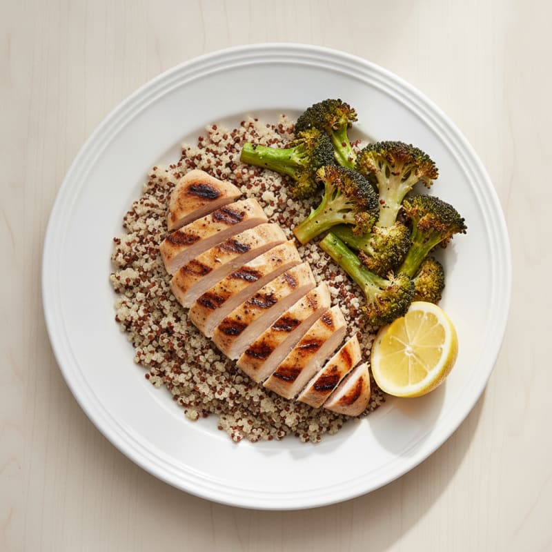 Grilled Chicken Breast with Quinoa and Roasted Broccoli