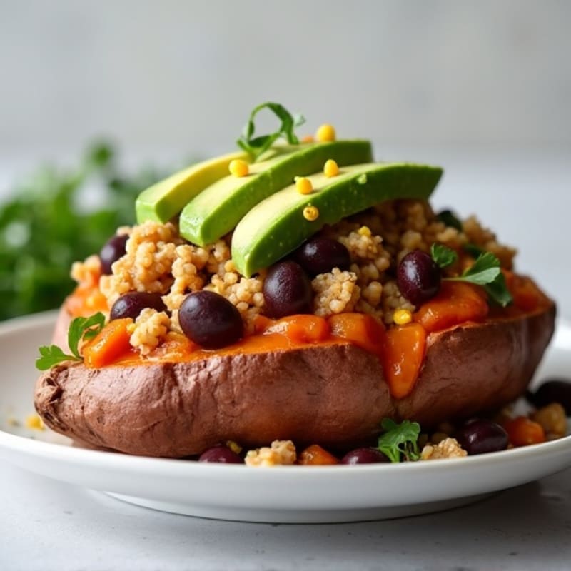Sweet Potato with Lean Ground Turkey, Black Beans, and Fresh Avocado