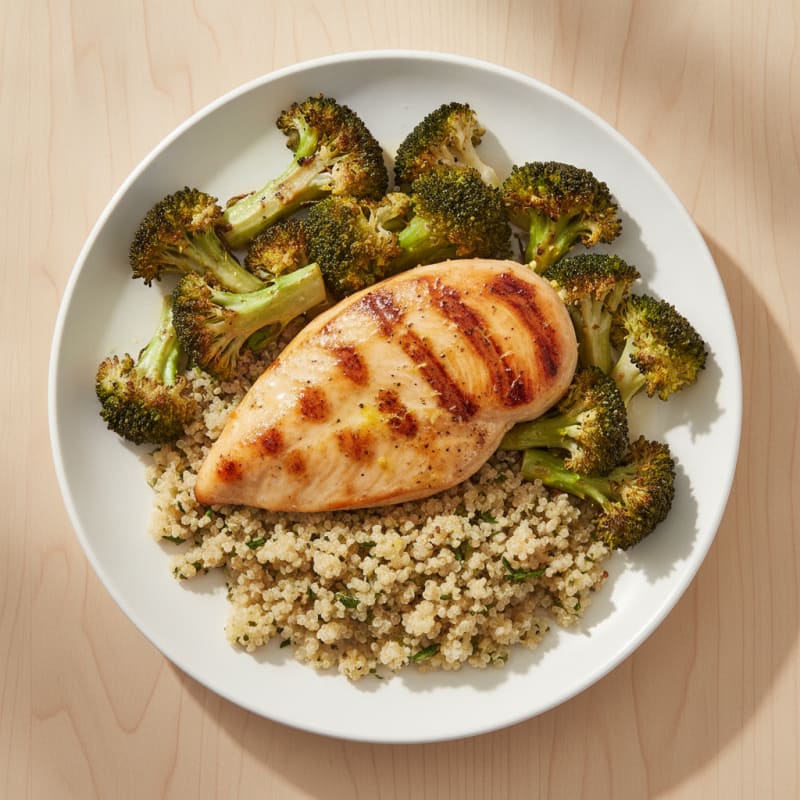 Grilled Chicken Breast with Quinoa and Roasted Broccoli