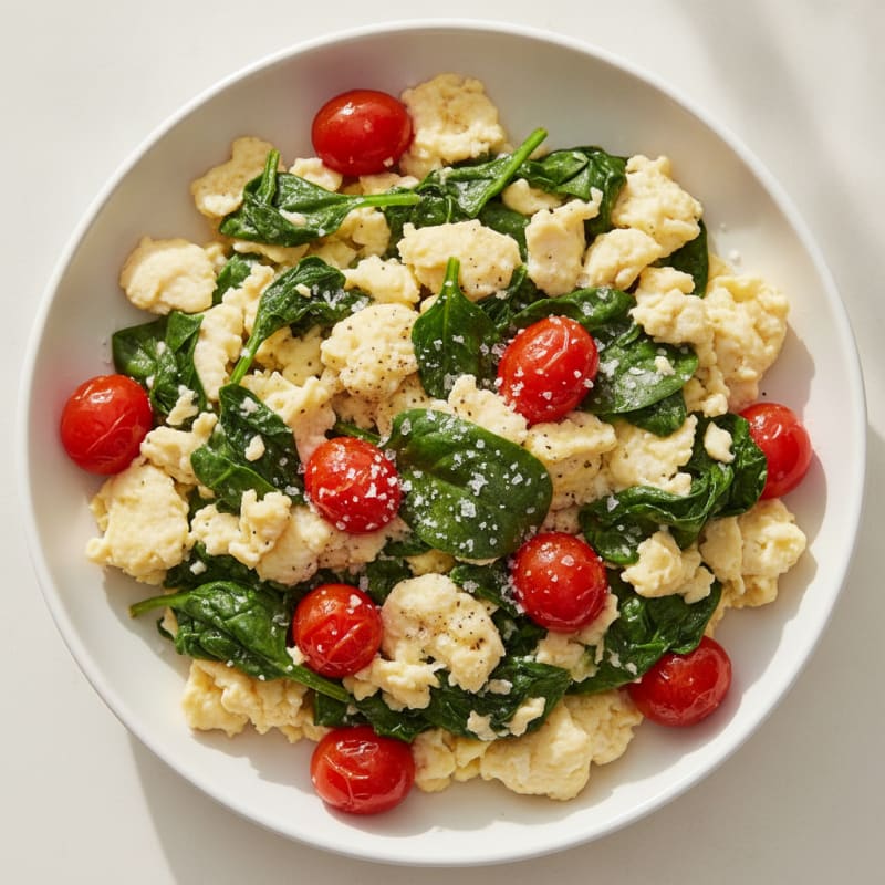 Egg White Spinach Scramble with Cherry Tomatoes