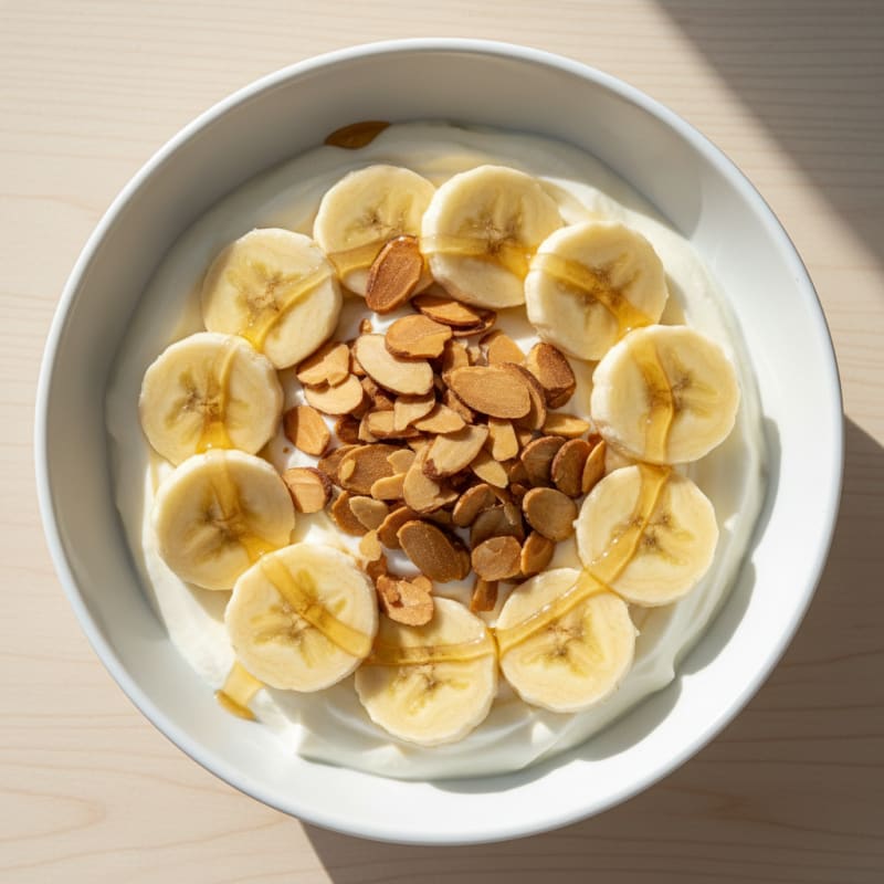 Creamy Protein Greek Yogurt with Sliced Banana and Almonds