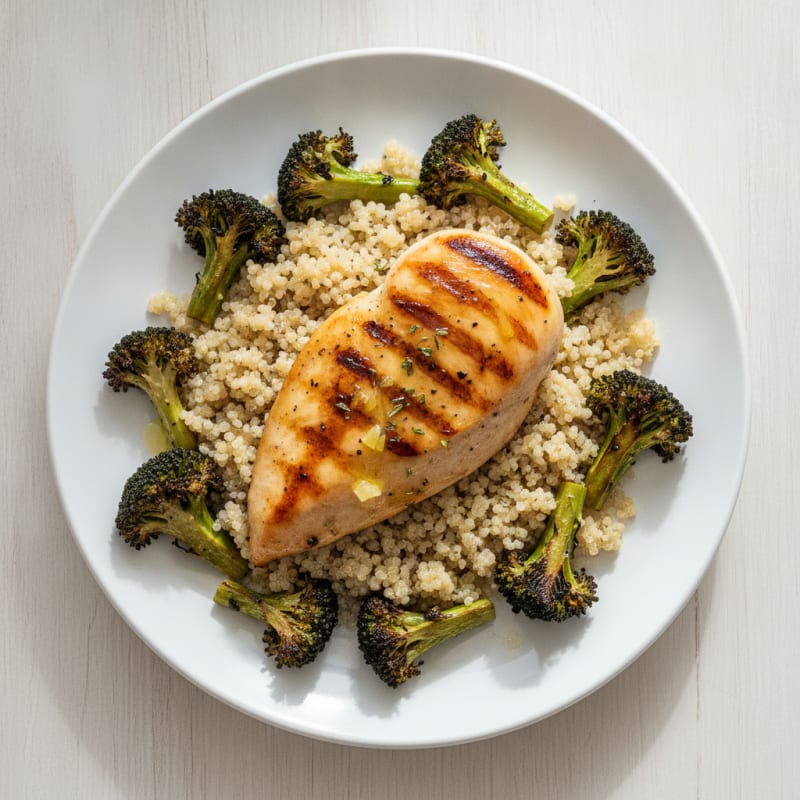 Grilled Chicken Breast with Quinoa and Roasted Broccoli