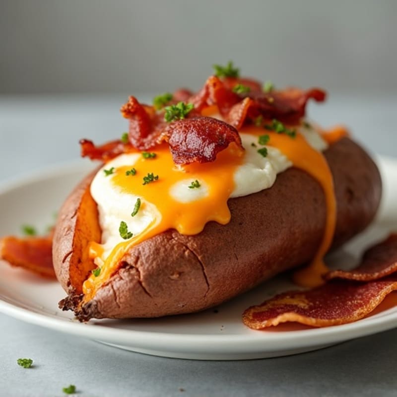 Crispy Bacon and Sharp Cheddar Stuffed Baked Sweet Potato