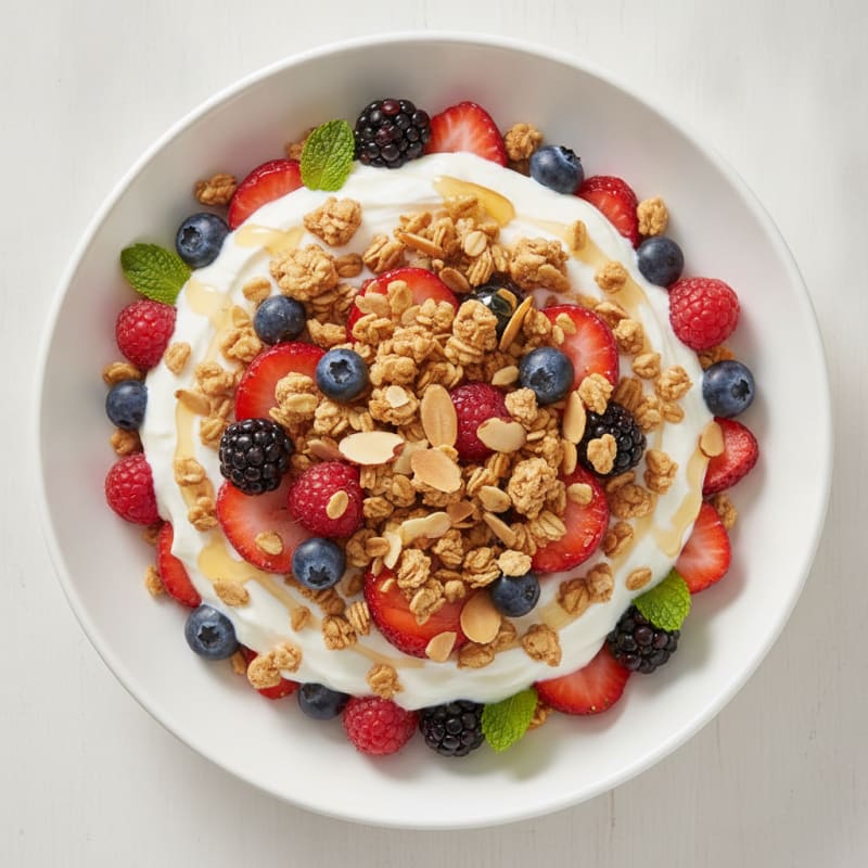 Greek Yogurt Parfait with Mixed Berries and Protein Granola