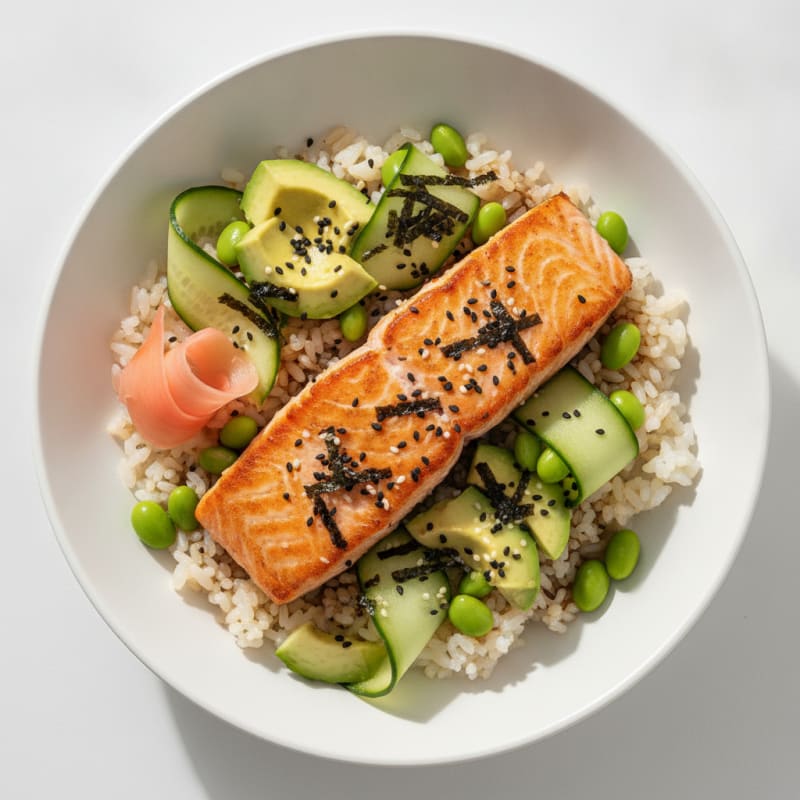 Sushi Rice Bowl with Salmon and Avocado