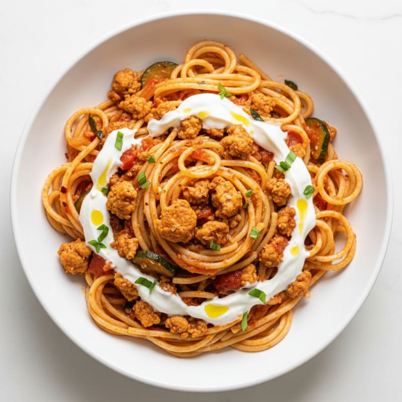Creamy Turkey Spaghetti with Zesty Tomato Sauce