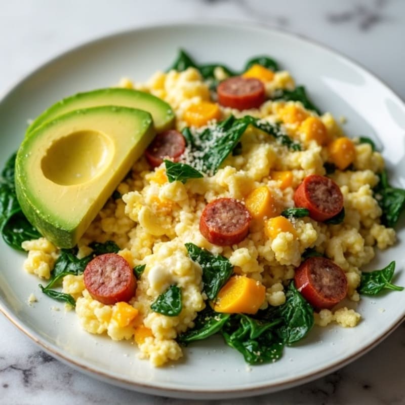 Egg White and Spinach Scramble with Turkey Sausage