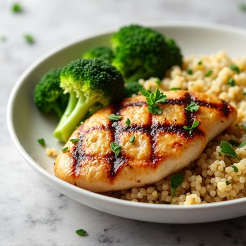 Grilled Chicken Breast with Quinoa and Steamed Broccoli