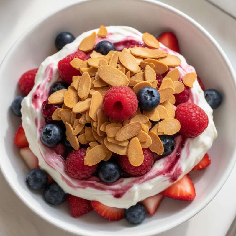 Greek Yogurt Protein Parfait with Mixed Berries and Almonds