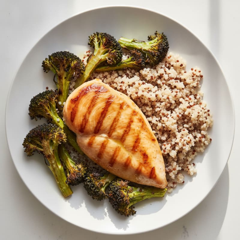 Grilled Chicken Breast with Quinoa and Roasted Broccoli