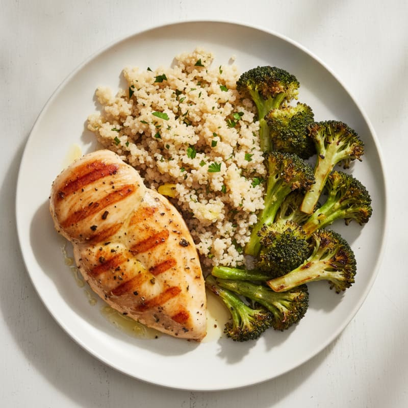 Grilled Chicken Breast with Quinoa and Roasted Broccoli
