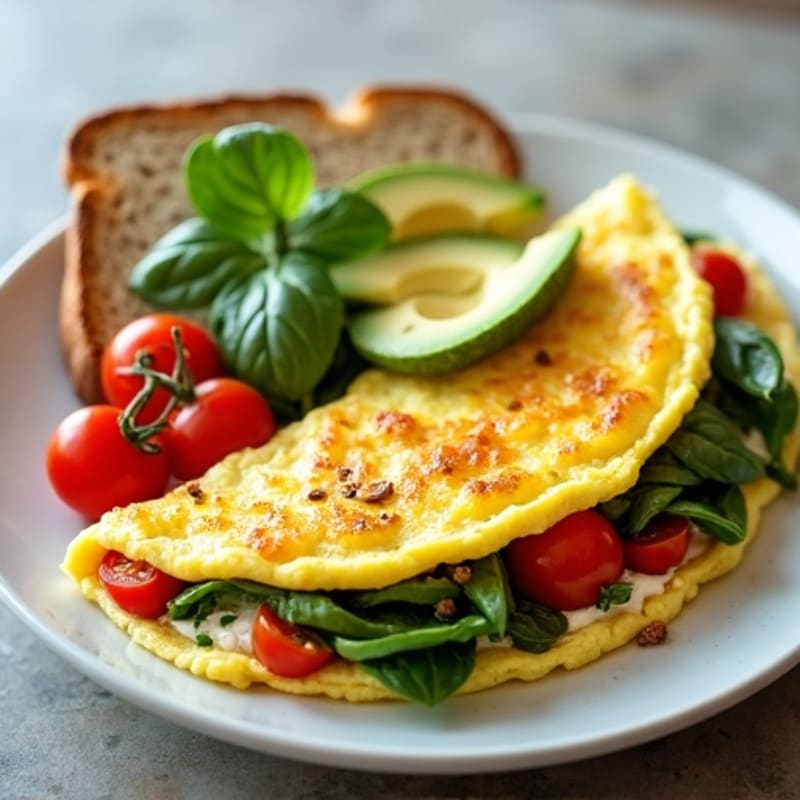 Egg White Spinach Omelette with Cottage Cheese and Cherry Tomatoes