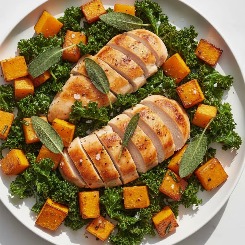 Roasted Butternut Squash with Sage and Chicken
