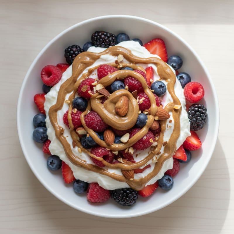 Greek Yogurt Protein Parfait with Mixed Berries and Almond Butter