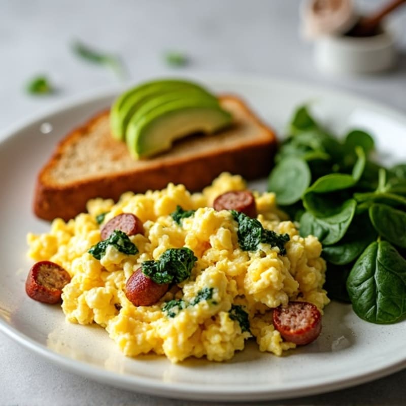 Egg White Scramble with Turkey Sausage and Spinach