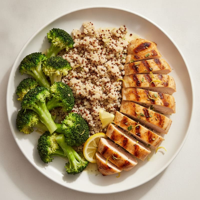 Grilled Chicken Breast with Quinoa and Steamed Broccoli