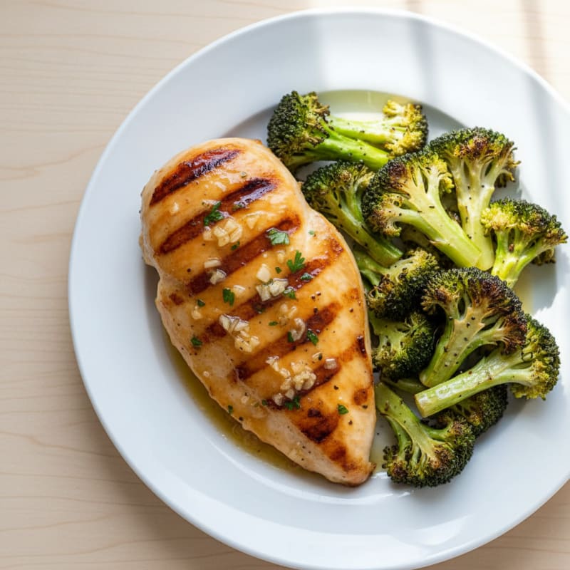 Grilled Lemon Garlic Chicken Breast with Roasted Broccoli