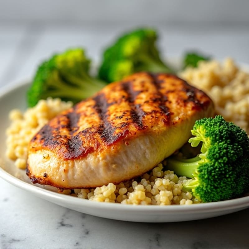 Grilled Chicken Breast with Steamed Broccoli and Quinoa