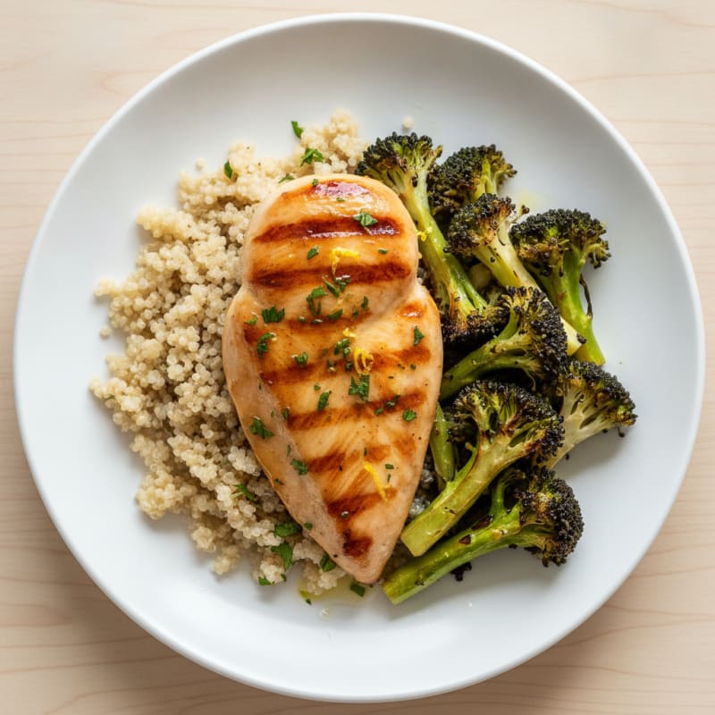 Grilled Chicken Breast with Quinoa and Roasted Broccoli
