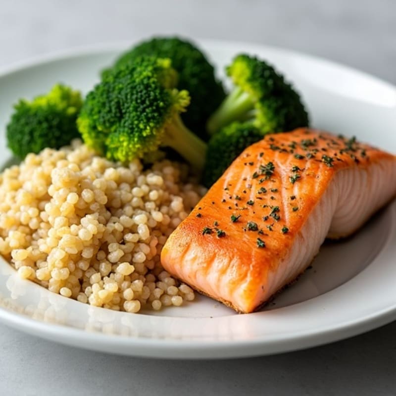 Seared Salmon Fillet with Steamed Broccoli and Quinoa