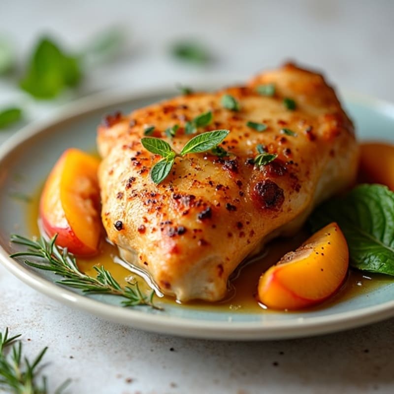 Baked Chicken Thighs with Roasted Peaches and Fresh Herbs