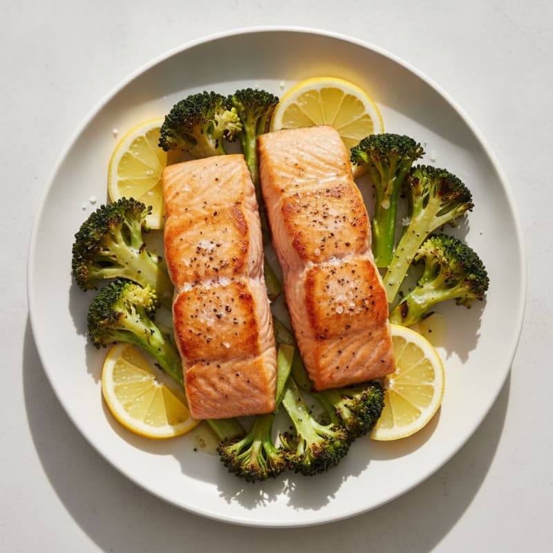 Seared Salmon with Roasted Broccoli and Lemon