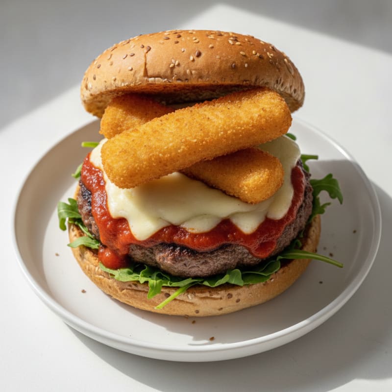 Mozzarella Stick Beef Burger with Marinara