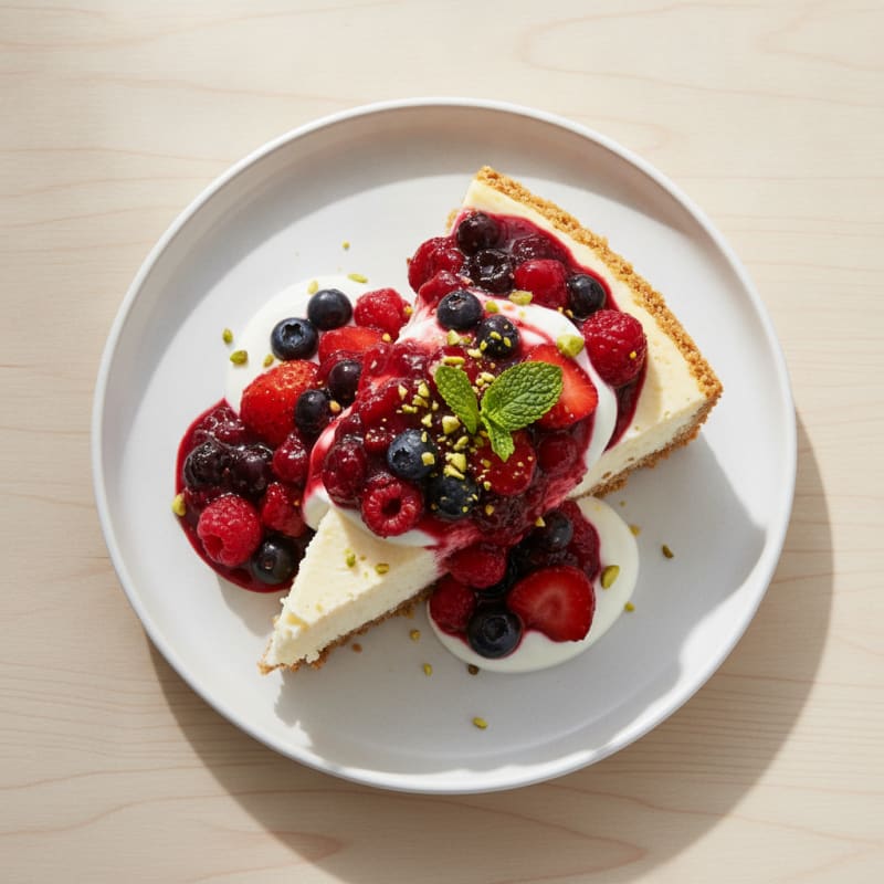 Greek Yogurt Protein Cheesecake with Mixed Berries