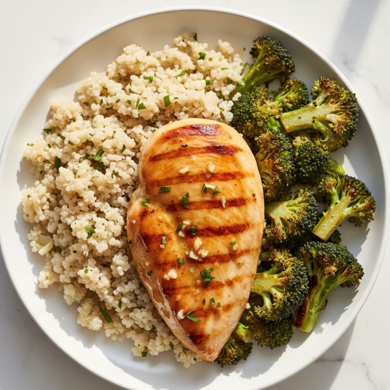 Grilled Lemon-Garlic Chicken with Quinoa and Roasted Broccoli