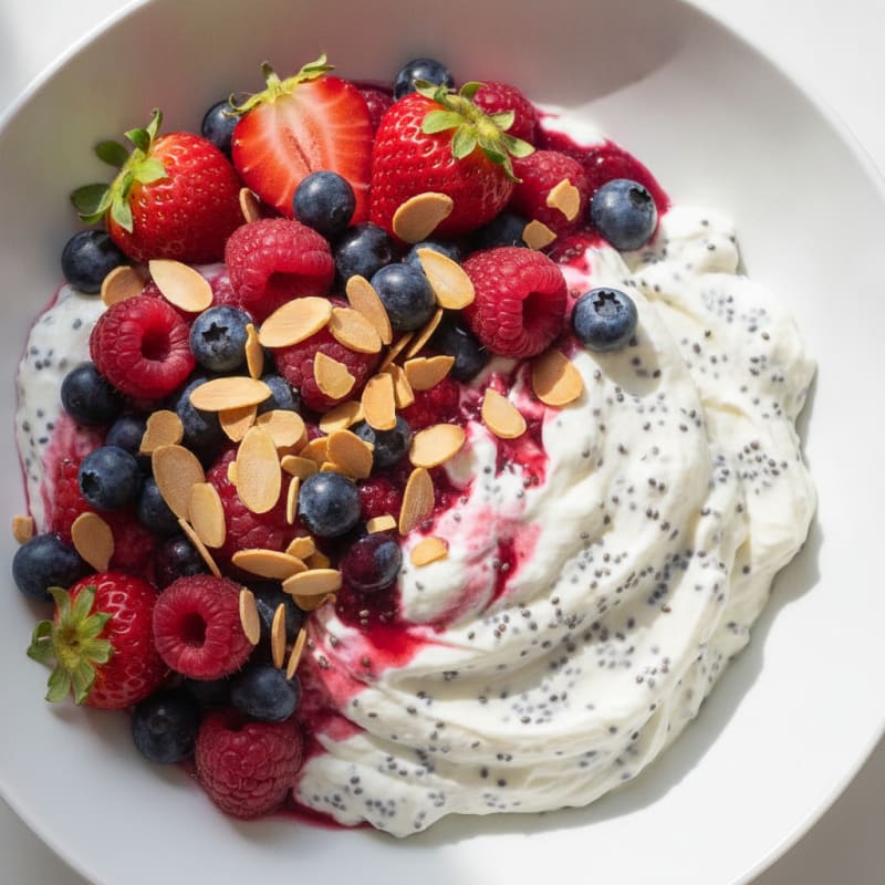 Greek Yogurt Protein Mousse with Mixed Berries