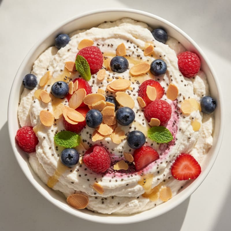 Greek Yogurt Protein Mousse with Mixed Berries