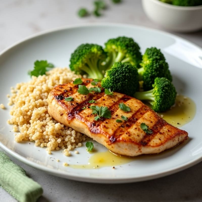 Grilled Chicken Breast with Quinoa and Roasted Broccoli