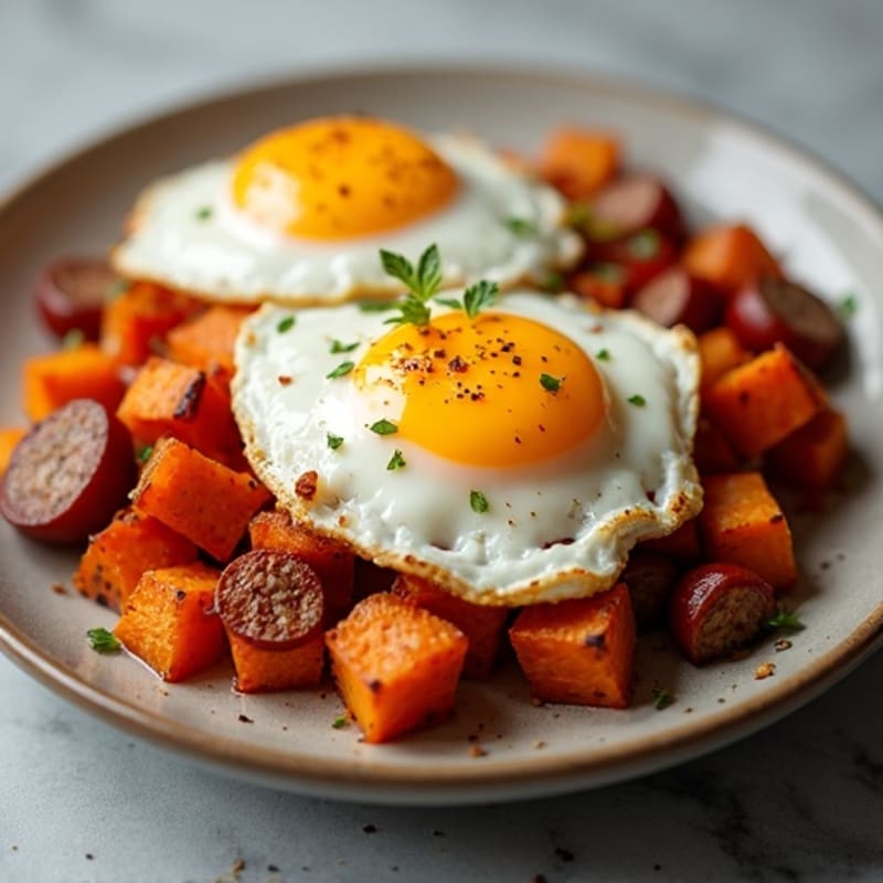 Crispy Sweet Potato Hash with Fried Eggs