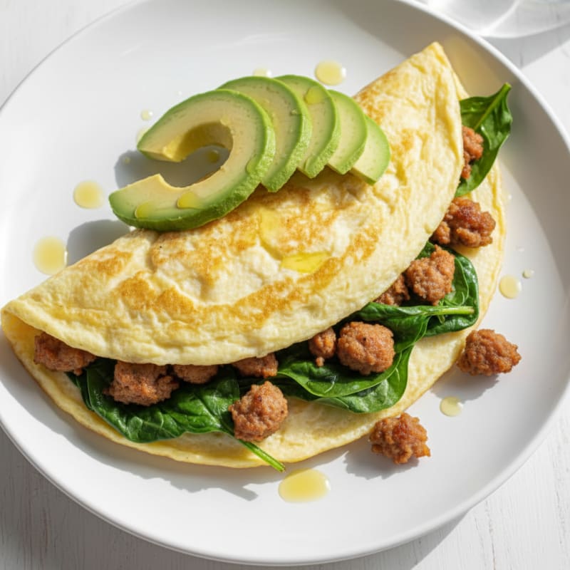 Egg White Spinach Omelet with Turkey Sausage