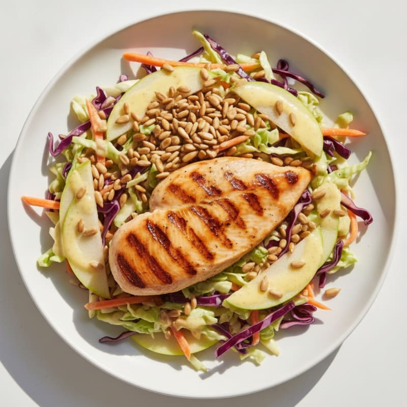 Grilled Chicken Breast with Crunchy Vegetable Slaw and Sunflower Seeds