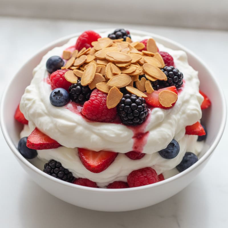 Greek Yogurt Protein Parfait with Mixed Berries and Almonds
