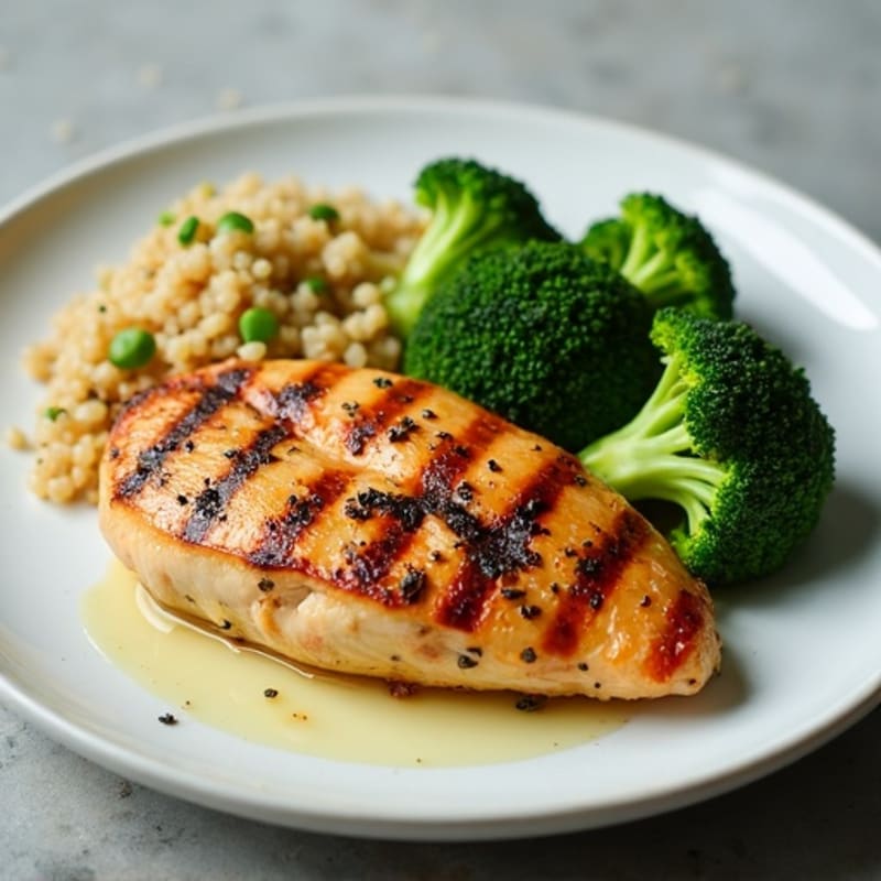 Grilled Chicken Breast with Roasted Broccoli and Quinoa