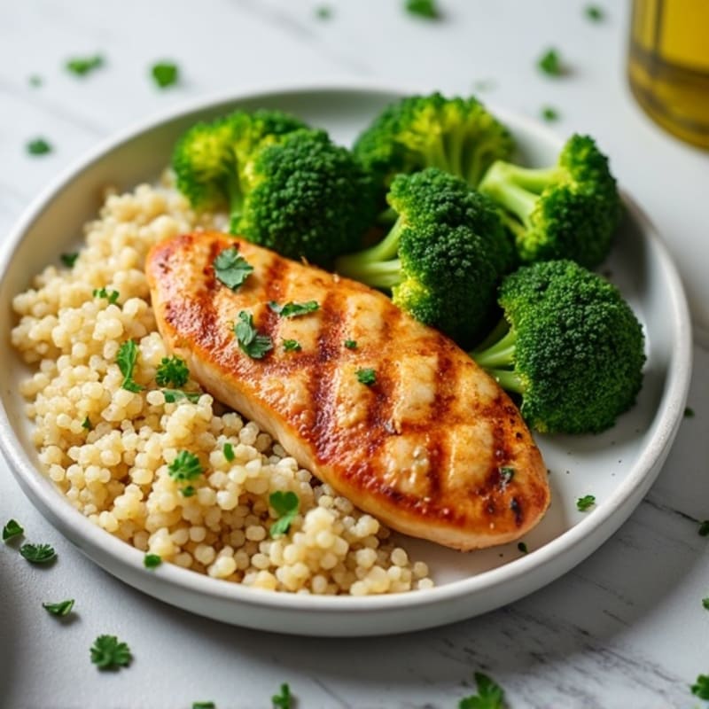 Grilled Chicken Breast with Quinoa and Steamed Broccoli