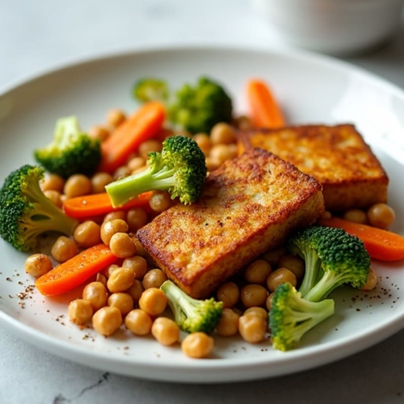 Crispy Baked Tofu with Roasted Broccoli and Carrots
