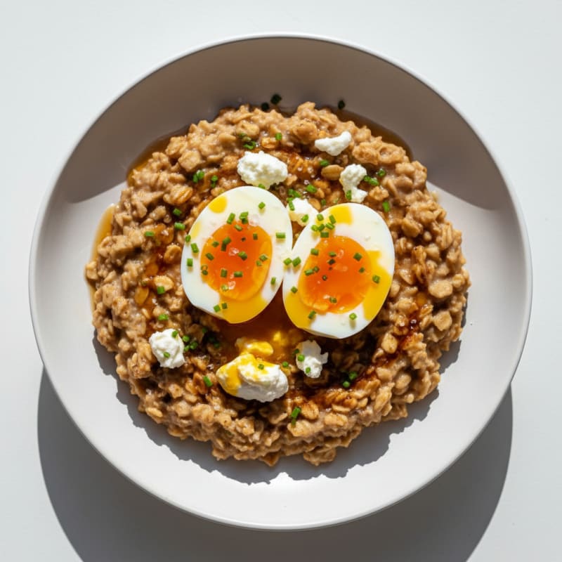Creamy Maple Oatmeal with Tender Eggs